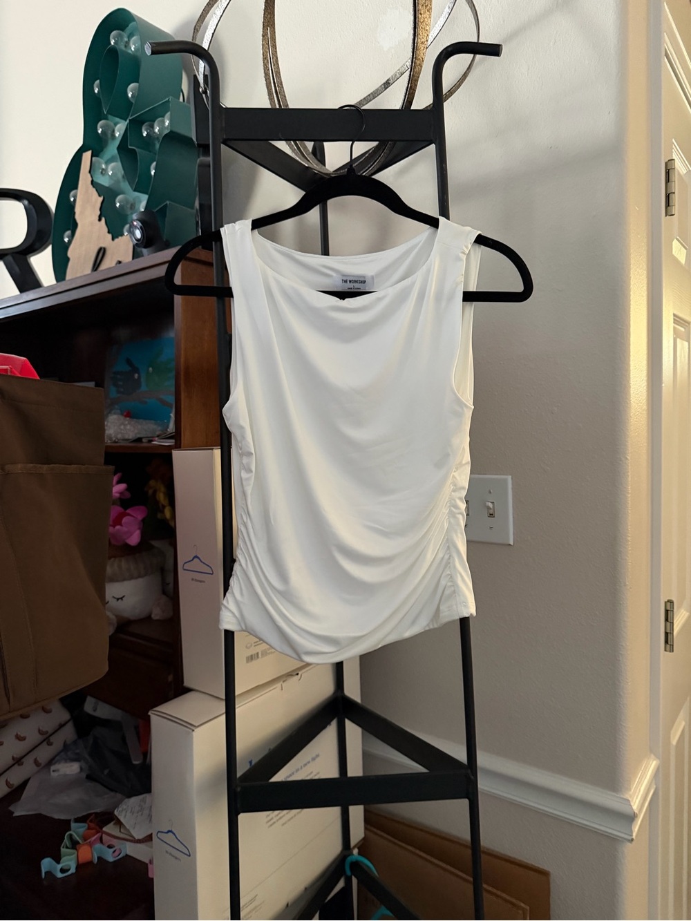 Leith Cream Sleeveless Draped Ruched Tank Top